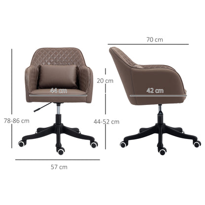 Vinsetto Microfiber Office Chair, Desk Chair, Makeup Vanity Chair with Massage Lumbar Pillow and Rolling Wheels for Bedroom and Home, Brown