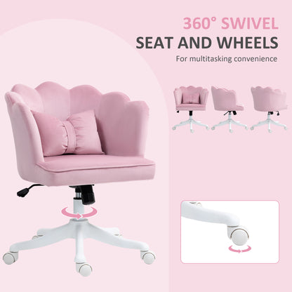 HOMCOM Velvet-Feel Petal Back Office Chair - Pink