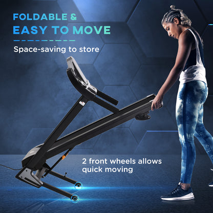 HOMCOM Folding Treadmill, 2.0HP Incline Treadmill Running Machine, 12.8 km/h, with LED Display, Manual Incline, 12 Preset Programs, Drink & Phone Holder for Home Gym Fitness