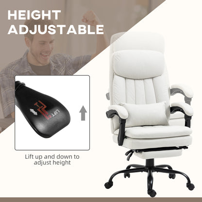 Vinsetto Office Chair, Ergonomic Desk Chair with 6-Point Vibration Massage and Lumbar Heating, Computer Chair with Lumbar Support Pillow, 155° Reclining Back and Footrest, Cream White