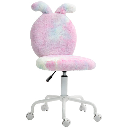 HOMCOM Fuzzy Office Chair with Bunny Ears, Faux Fur Swivel Desk Chair, Armless Makeup Vanity Chair with Adjustable Height for Bedroom, Study Room, Colourful