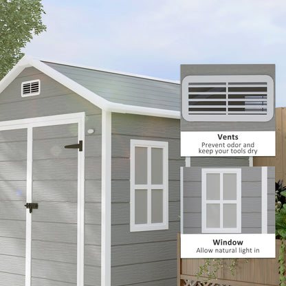6 x 5ft Dark Grey Garden Shed, Plastic Shed with Floor, Window, Lockable Doors, Vents, and Wood-Effect Resin for Outdoor Patio Storage