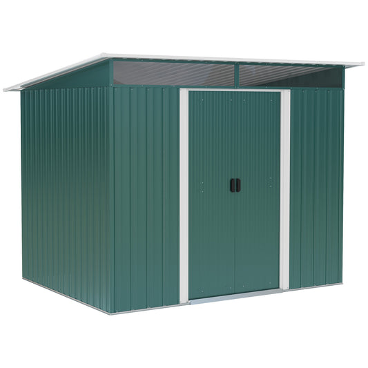 Outsunny 8.5 x 6ft Metal Shed with Lightsky Panels, Garden Storage Tool House with Double Doors for Garden, Patio and Lawn, Green