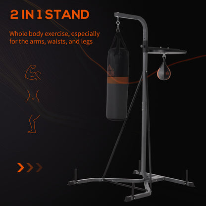 HOMCOM Freestanding Boxing Punch Bag & Speed Ball Station Hanging Frame Training Exercise Platform Home Gym Heavy Duty, Grey