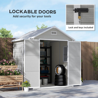 6 x 5ft Dark Grey Garden Shed, Plastic Shed with Floor, Window, Lockable Doors, Vents, and Wood-Effect Resin for Outdoor Patio Storage
