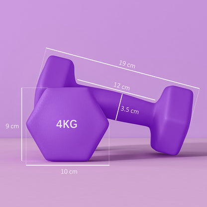 SPORTNOW 2 x 4kg Hexagonal Dumbbells Weights Set with Non-Slip Grip for Home Gym Workout, Purple