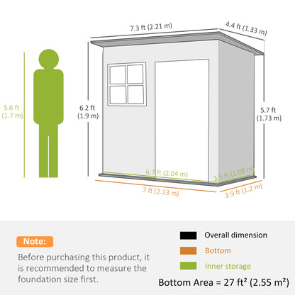 7 x 4ft Grey Galvanized Steel Garden Shed with Lock and Gloves