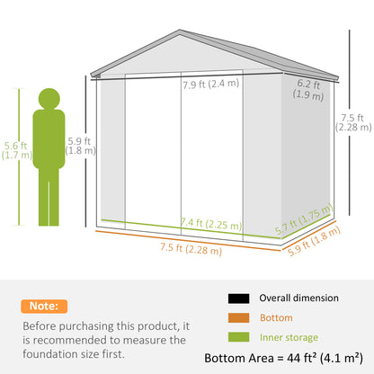 7.9ft x 6.2ft Light Grey Shed with Aluminium Frame, Plastic Walls, and Foundation