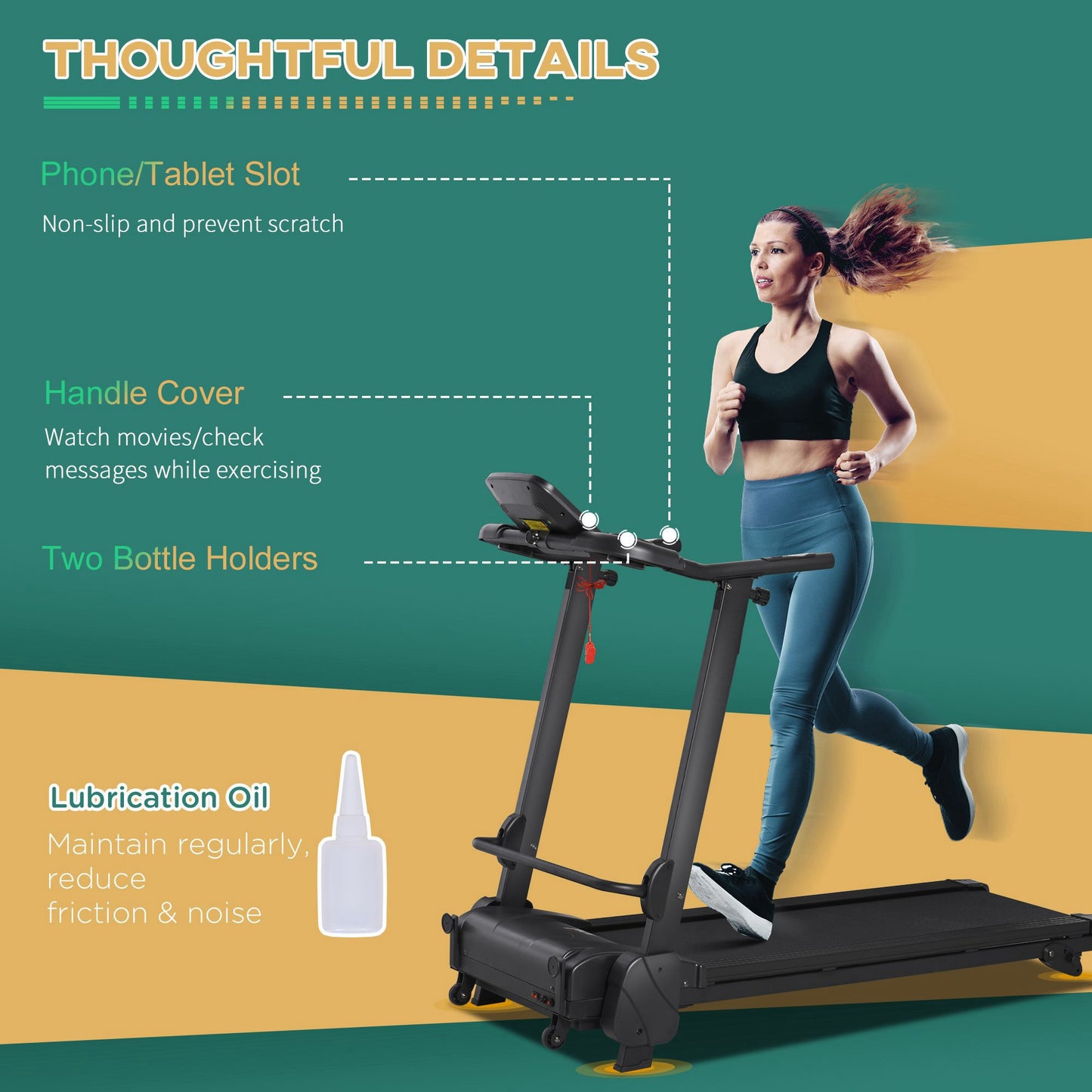 HOMCOM 2.5HP 14Km/h Manual Incline Electric Running Machine Motorized Treadmill Folding, MP3 & USB Player, 12 Preset Programs, 5 Speed Shortcut, w/ WIDE RUNNING BELT, LCD Display, Drink Holders