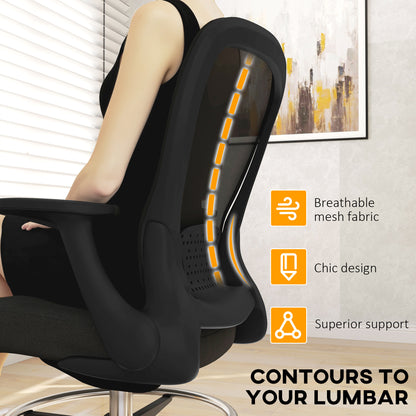 HOMCOM Draughtsman Chair, Mesh Drafting Chair, Ergonomic Office Chair with Flip-up Armrest, Adjustable Foot Ring, Black