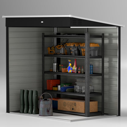 6 x 4ft Dark Grey Metal Garden Shed, Lockable Door, Gloves, for Outdoor Tool Storage