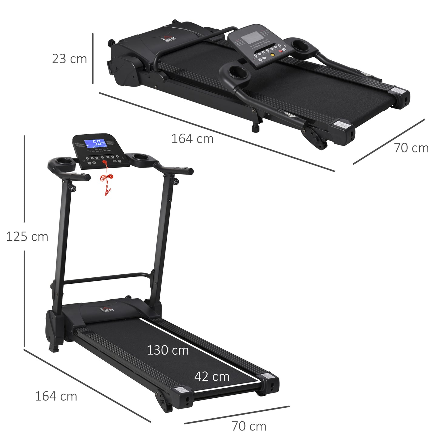 HOMCOM 2.5HP 14Km/h Manual Incline Electric Running Machine Motorized Treadmill Folding, MP3 & USB Player, 12 Preset Programs, 5 Speed Shortcut, w/ WIDE RUNNING BELT, LCD Display, Drink Holders