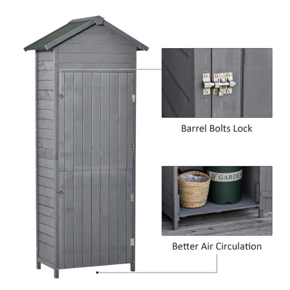 Outsunny Wooden Garden Storage Shed Utility Gardener Cabinet w/ 3 Shelves, Tilted-felt Roof and Two Lockable Doors, 79cm x 49cm x 191.5cm, Dark Grey