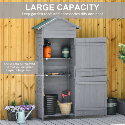 Outsunny Wooden Garden Storage Shed Utility Gardener Cabinet w/ 3 Shelves, Tilted-felt Roof and Two Lockable Doors, 79cm x 49cm x 191.5cm, Dark Grey