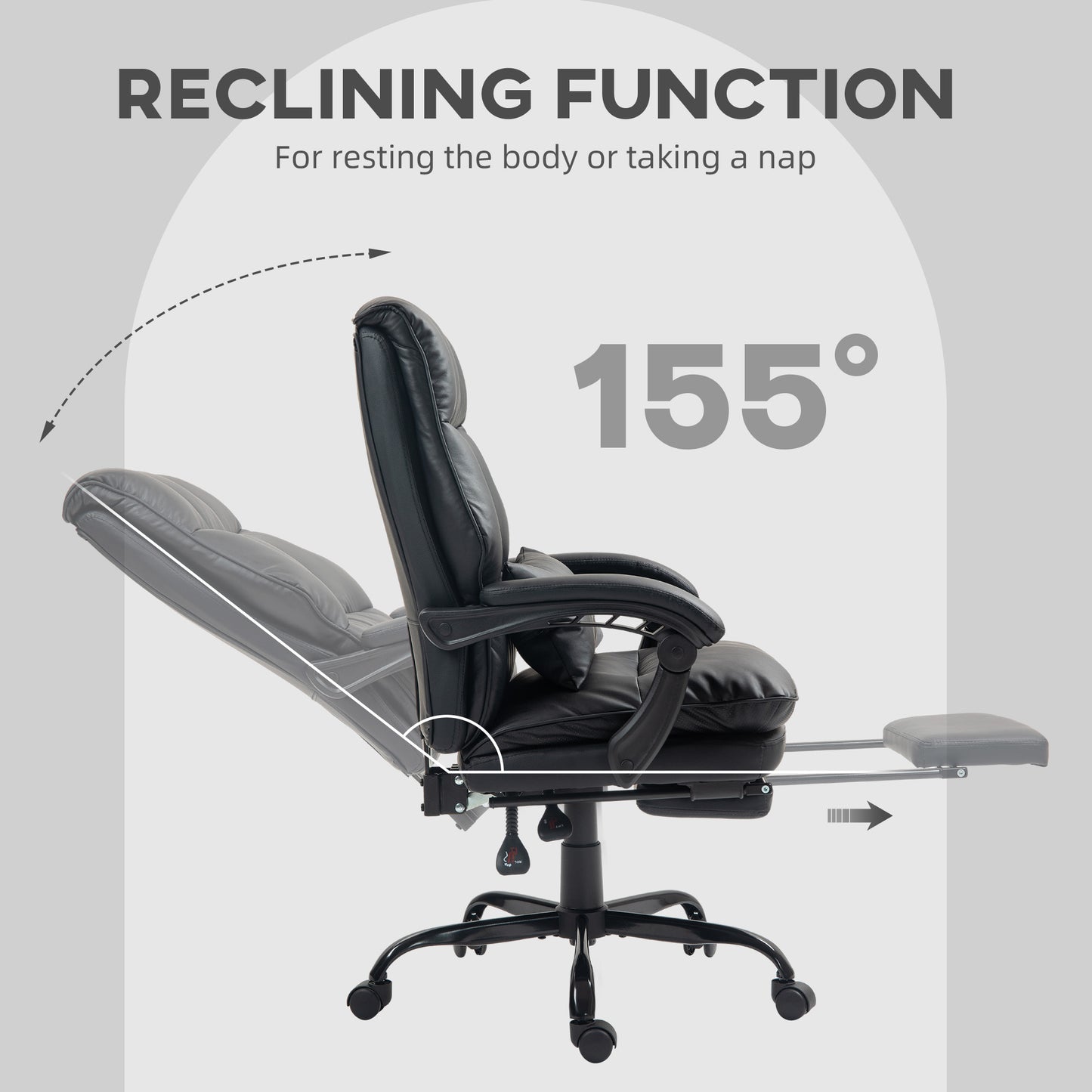 HOMCOM Faux Leather Reclining Office Chair, with Footrest - Black