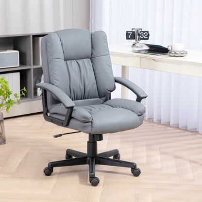 HOMCOM Office Chair, Computer Desk Chair, Mid Back Executive Chair with Adjustable Height and Swivel Rolling Wheels for Home Study, Light Grey