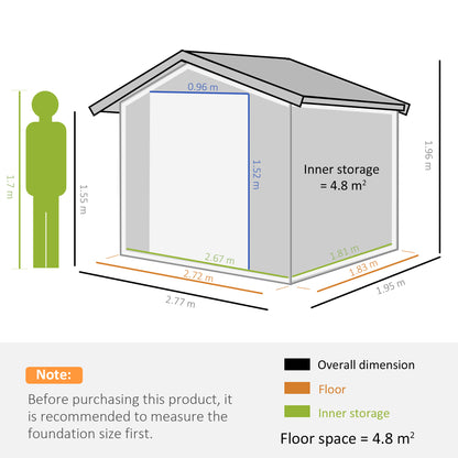 Outsunny 9 x 6FT Outdoor Garden Roofed Metal Storage Shed Tool Box with Foundation Ventilation & Doors Light, Grey