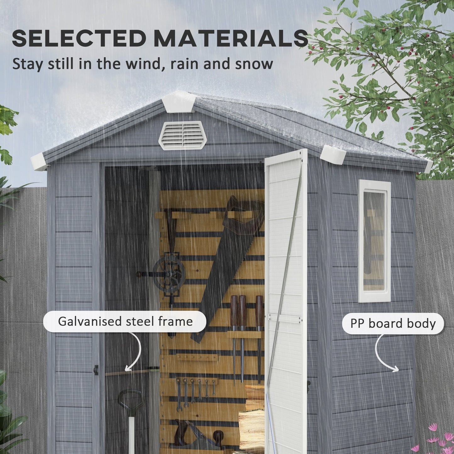 4.4ft x 3.3ft Grey Shed with Aluminium Frame, Plastic Walls, and Foundation