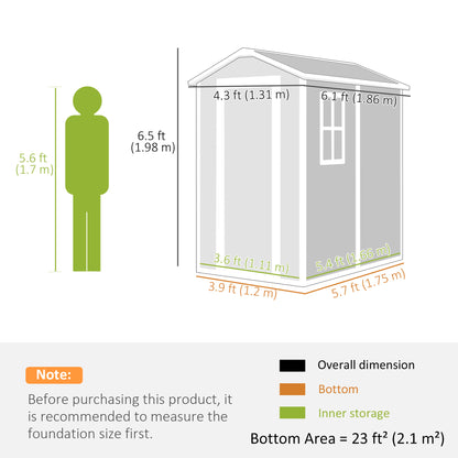 4 x 6ft Grey Plastic Garden Shed, with Floor, Window, Lockable Door, Vents, and Zero Maintenance for Patio Storage