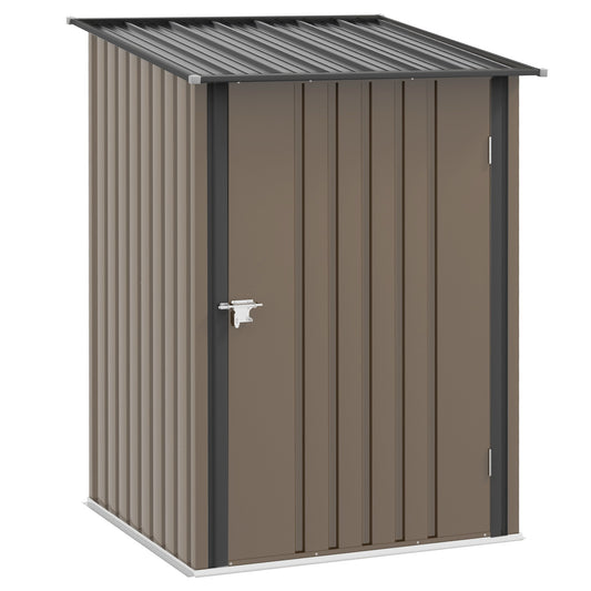 3.3 x 3.4ft Lean-To Steel Garden Shed with Locking Door - Brown/Grey
