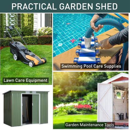 Outsunny 7 x 4ft Galvanised Steel Garden Shed, with Foundation Kit - Green