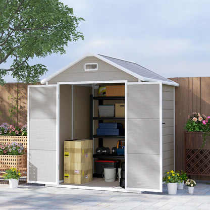 6 x 5ft Dark Grey Garden Shed, Plastic Shed with Floor, Window, Lockable Doors, Vents, and Wood-Effect Resin for Outdoor Patio Storage
