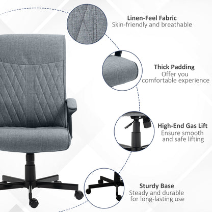 Vinsetto High Back Home Office Chair, Linen Fabric Computer Chair, Swivel Desk Chair with Adjustable Height for Living Room, Bedroom, Study, Dark Grey