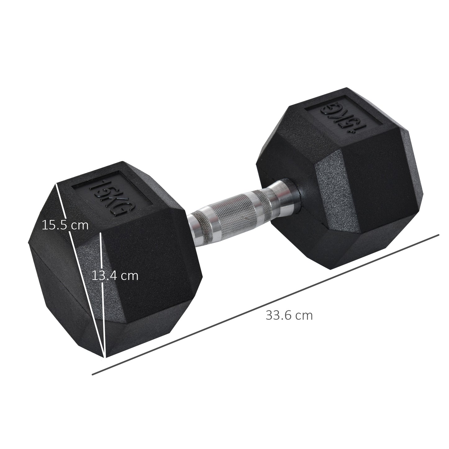 HOMCOM 15KG Single Rubber Hex Dumbbell Portable Hand Weights Dumbbell Home Gym