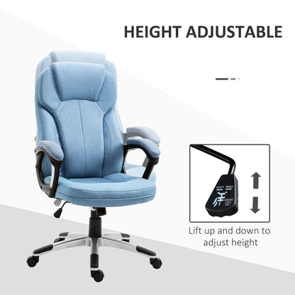 Vinsetto Office Chair, Linen Fabric Desk Chair, Height Adjustable Computer Chair with Padded Armrests, Swivel Wheels and Tilt Function, Blue