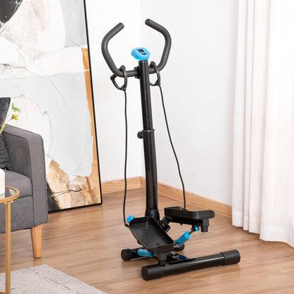 HOMCOM Adjustable Twist Stepper Fitness Step Machine, LCD Screen, Height-Adjust Handlebars, Home Gym, Black and Blue