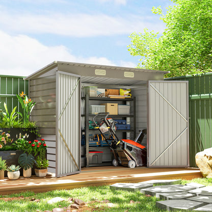 3.7 x 7.9ft Light Grey Galvanized Steel Shed with Latched Door and Padlock