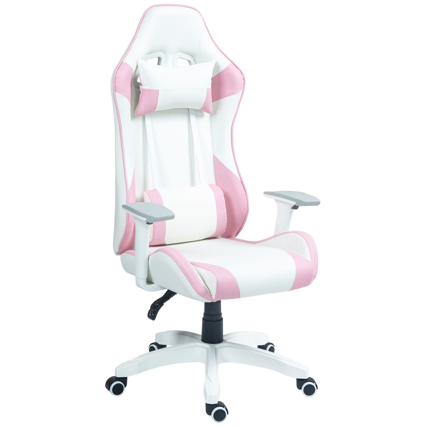 HOMCOM Faux Leather Colour Block Gaming Chair, with 135° Reclining Back - Pink/White