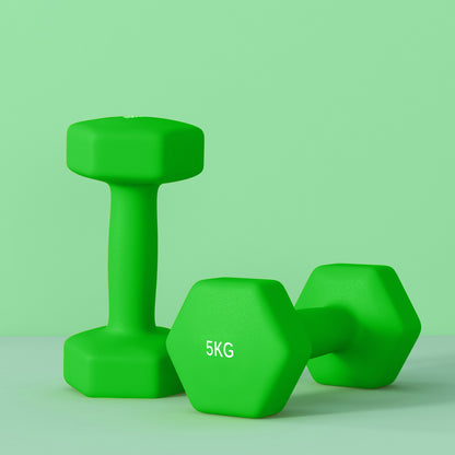 SPORTNOW 2 x 5kg Hexagonal Dumbbells Weights Set with Non-Slip Grip for Home Gym Workout, Green