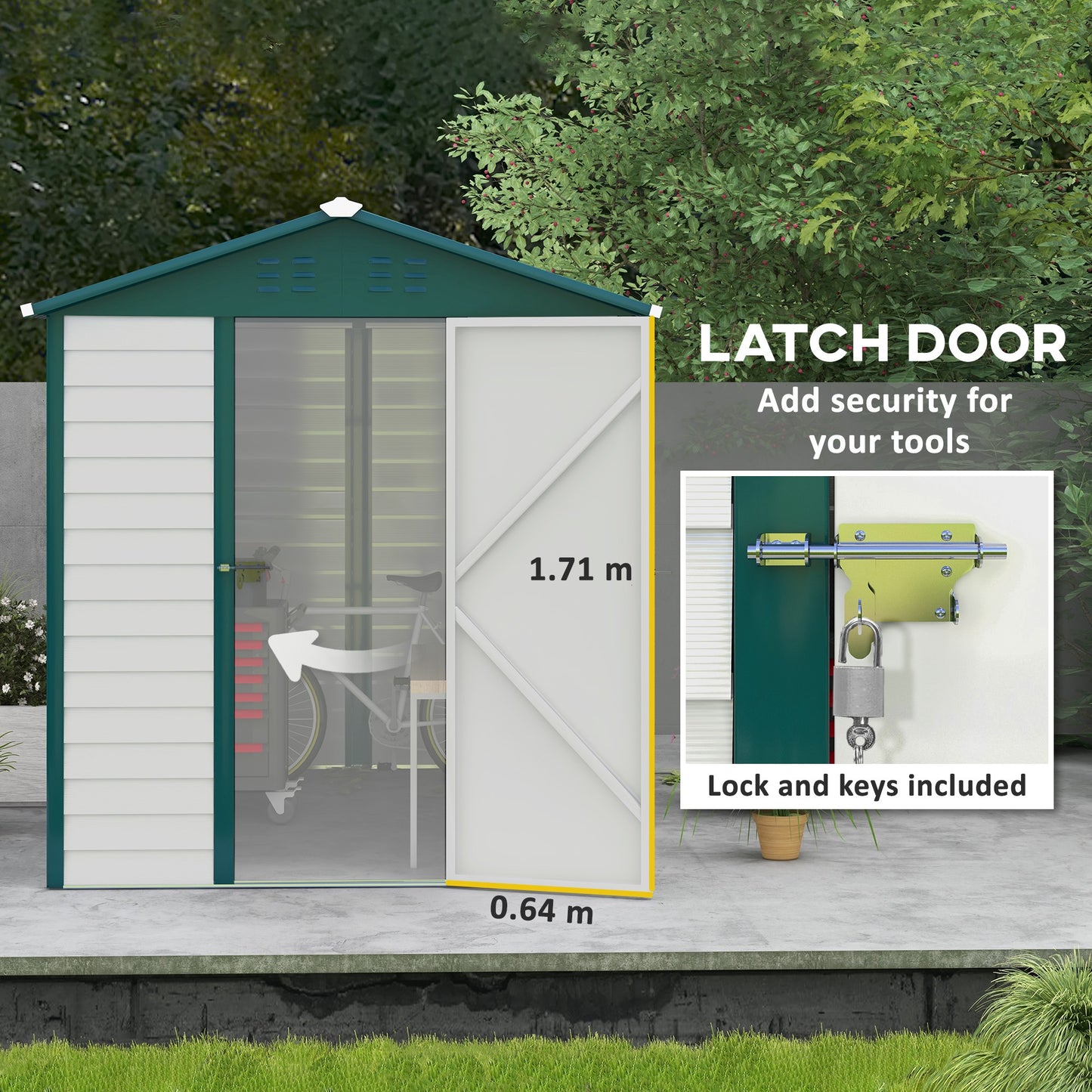 Outsunny 9x 6FT Metal Outdoor Garden Shed, Galvanised Tool Storage Shed w/ Sloped Roof, Lockable Door for Patio Lawn, Green