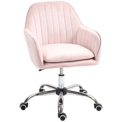 HOMCOM Velvet-Feel Tub Office Chair, with Seat Cushion - Pink