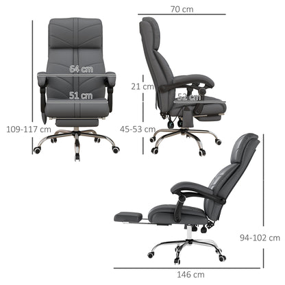 Vinsetto High Back Vibration Massage Office Chair, Heated Reclining PU Leather Computer Chair with Footrest, Grey