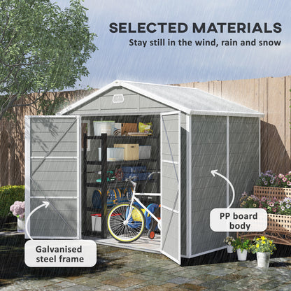 7.9ft x 6.2ft Light Grey Shed with Aluminium Frame, Plastic Walls, and Foundation