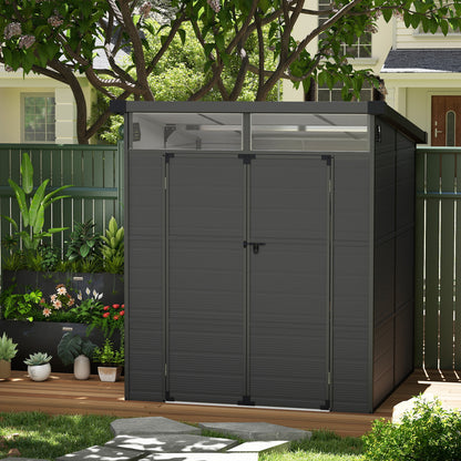 6 x 6ft Dark Grey Outdoor Storage Shed, Plastic with Windows, Vents, and Latch Doors for Garden or Deck