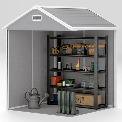 6 x 5ft Dark Grey Garden Shed, Plastic Shed with Floor, Window, Lockable Doors, Vents, and Wood-Effect Resin for Outdoor Patio Storage