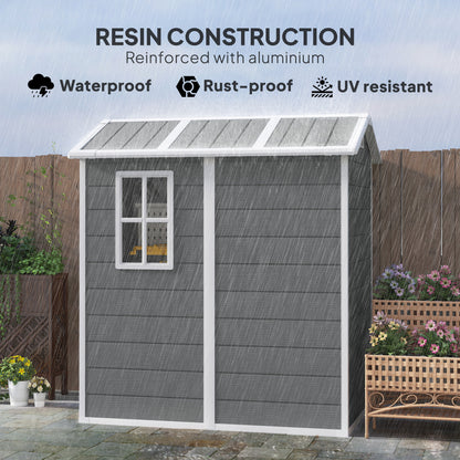 4 x 6ft Grey Plastic Garden Shed, with Floor, Window, Lockable Door, Vents, and Zero Maintenance for Patio Storage