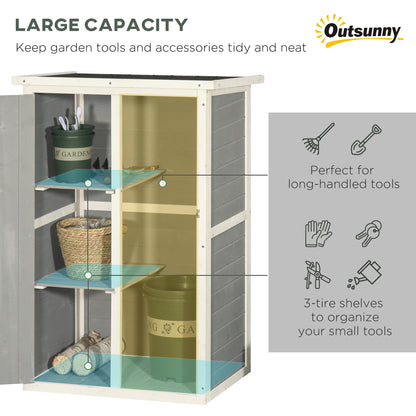 Outsunny Wooden Small Shed, Garden Storage Shed with Shelves and Bolt Latch, 75L x 56W x115H cm, Grey