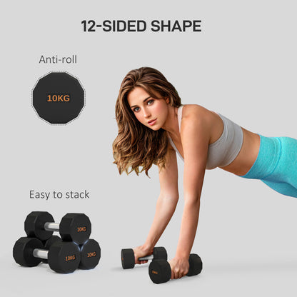 SPORTNOW 2 x 10kg Dumbbells Weights Set with 12-Sided Shape and Non-Slip Grip for Men Women Home Gym Workout