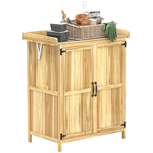 43 x 74cm Fir Wood Shed with Metal Worktop - Natural Finish