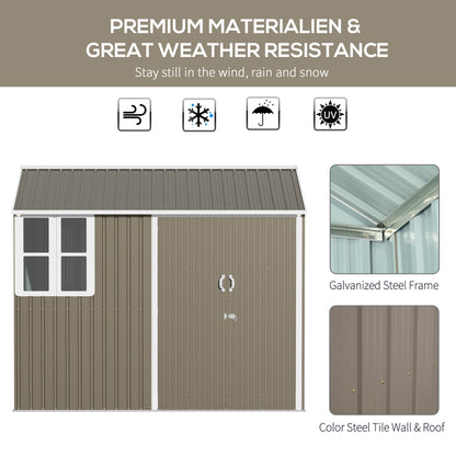 8 x 6 ft Galvanised Garden Shed, Outdoor Metal Storage Shed with Double Doors Window Air Vents for Patio, Lawn, Grey