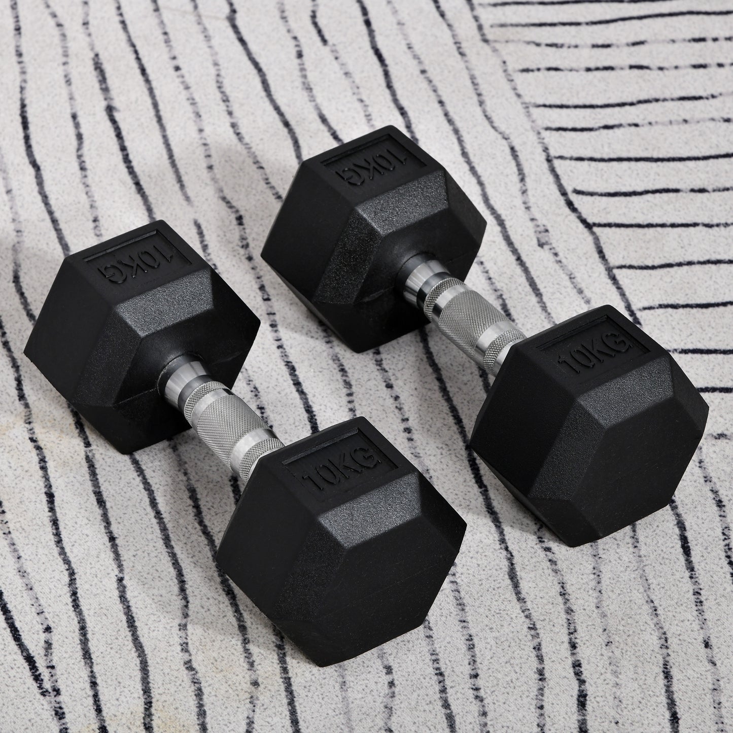 HOMCOM 2x10kg Hex Dumbbells Set Rubber Dumbbells Weight Lifting Equipment Fitness Home Gym