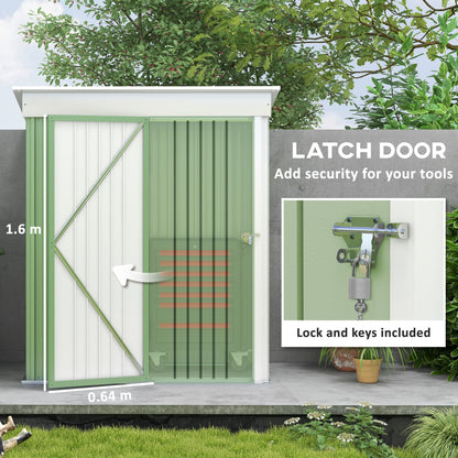 Outsunny Metal Garden Shed, Outdoor Lean-to Shed for Tool Motor Bike, with Adjustable Shelf, Lock, Gloves, 5'x3'x6', Green