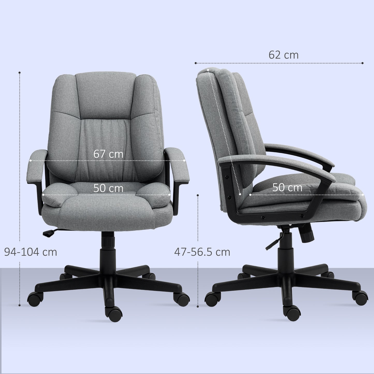 HOMCOM Linen-Look Padded Office Chair - Grey