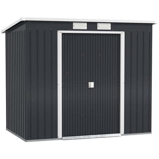 7 x 4ft Dark Grey Galvanized Steel Garden Shed with Foundation Kit