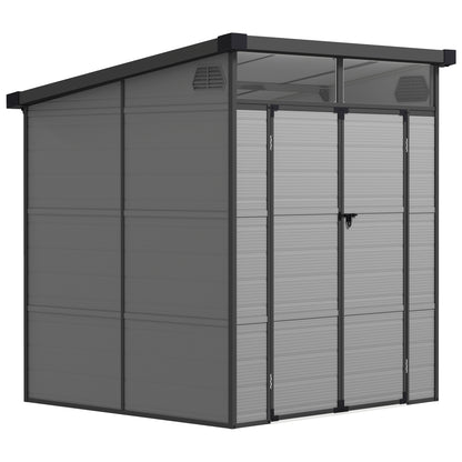 6 x 6ft Light Grey Outdoor Storage Shed, Plastic with Windows, Vents, and Latch Doors for Garden or Deck