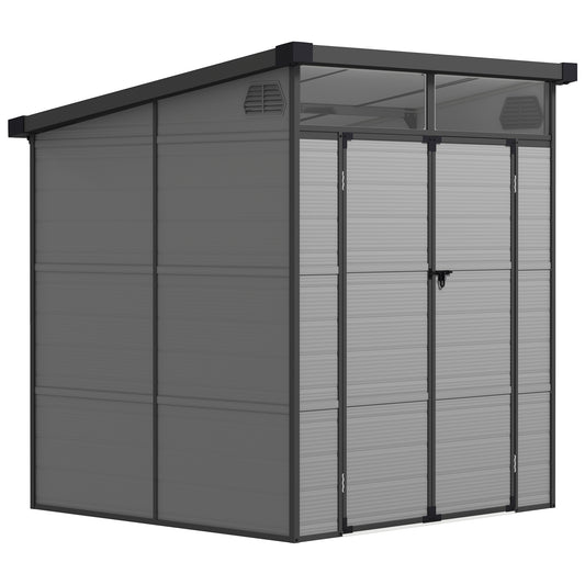 6 x 6ft Light Grey Outdoor Storage Shed, Plastic with Windows, Vents, and Latch Doors for Garden or Deck